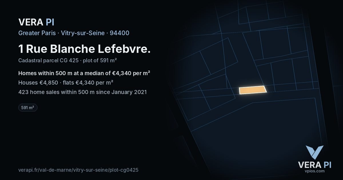 1 Rue Blanche Lefebvre, Vitry-sur-Seine at night – the plot lit, the parcels around coloured by the prices near them