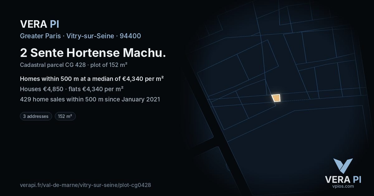 2 Sente Hortense Machu, Vitry-sur-Seine at night – the plot lit, the parcels around coloured by the prices near them