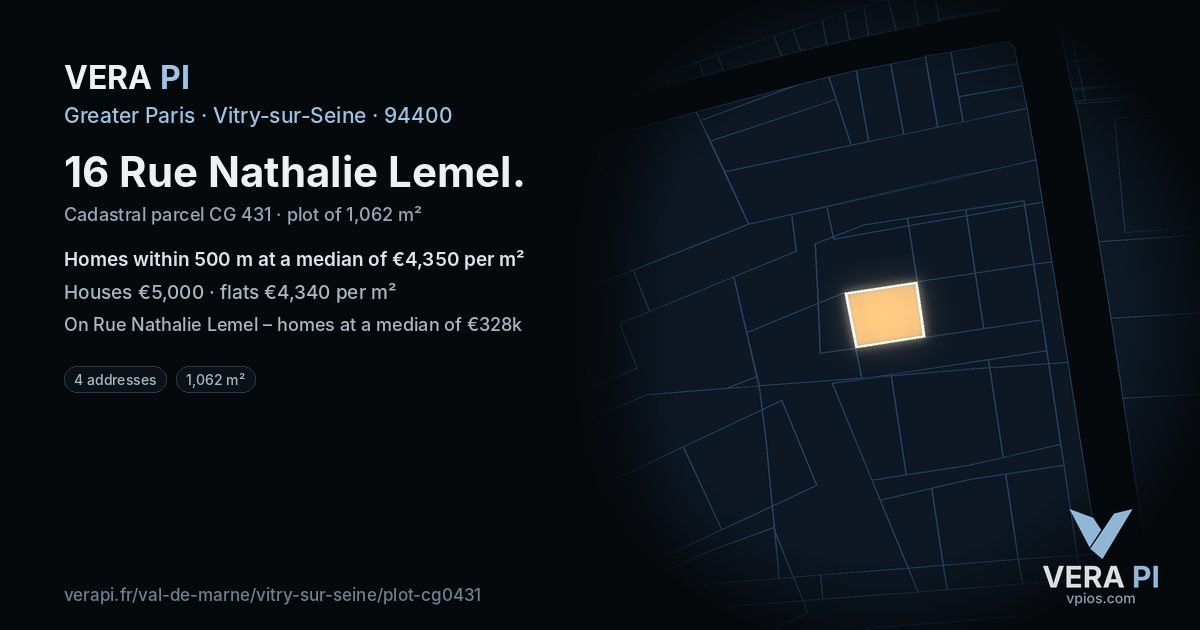 16 Rue Nathalie Lemel, Vitry-sur-Seine at night – the plot lit, the parcels around coloured by the prices near them