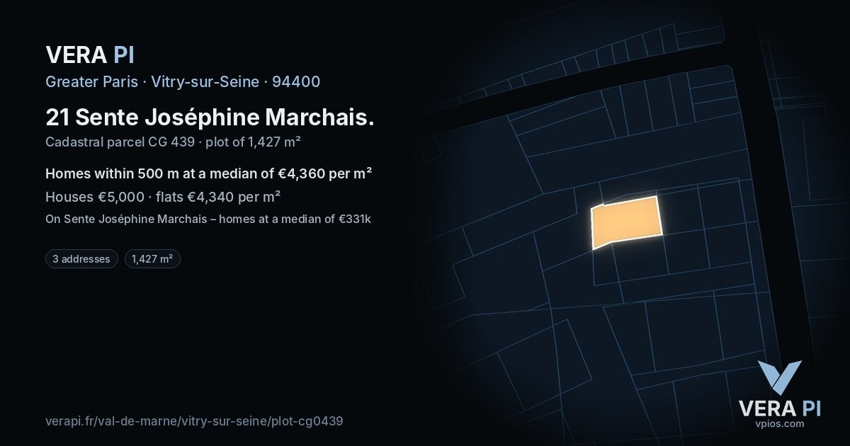 21 Sente Joséphine Marchais, Vitry-sur-Seine at night – the plot lit, the parcels around coloured by the prices near them