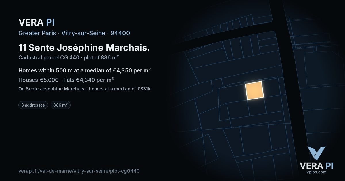 11 Sente Joséphine Marchais, Vitry-sur-Seine at night – the plot lit, the parcels around coloured by the prices near them