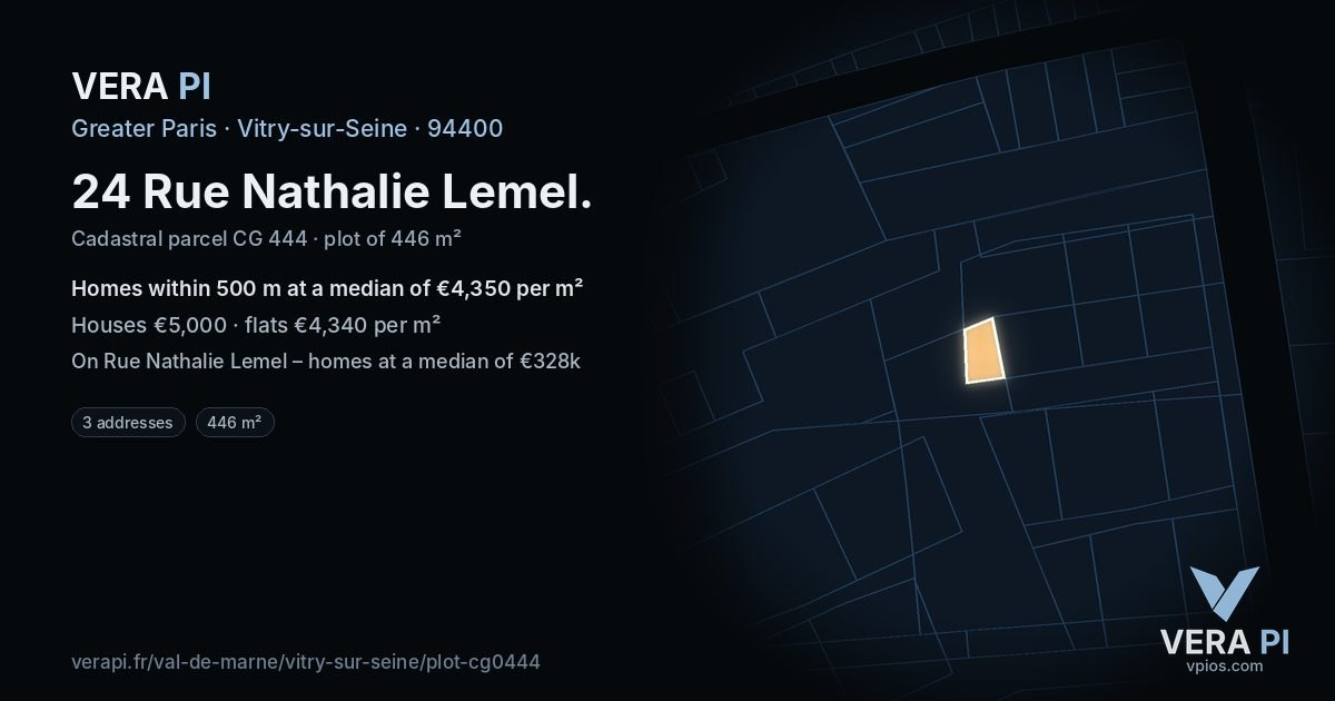 24 Rue Nathalie Lemel, Vitry-sur-Seine at night – the plot lit, the parcels around coloured by the prices near them