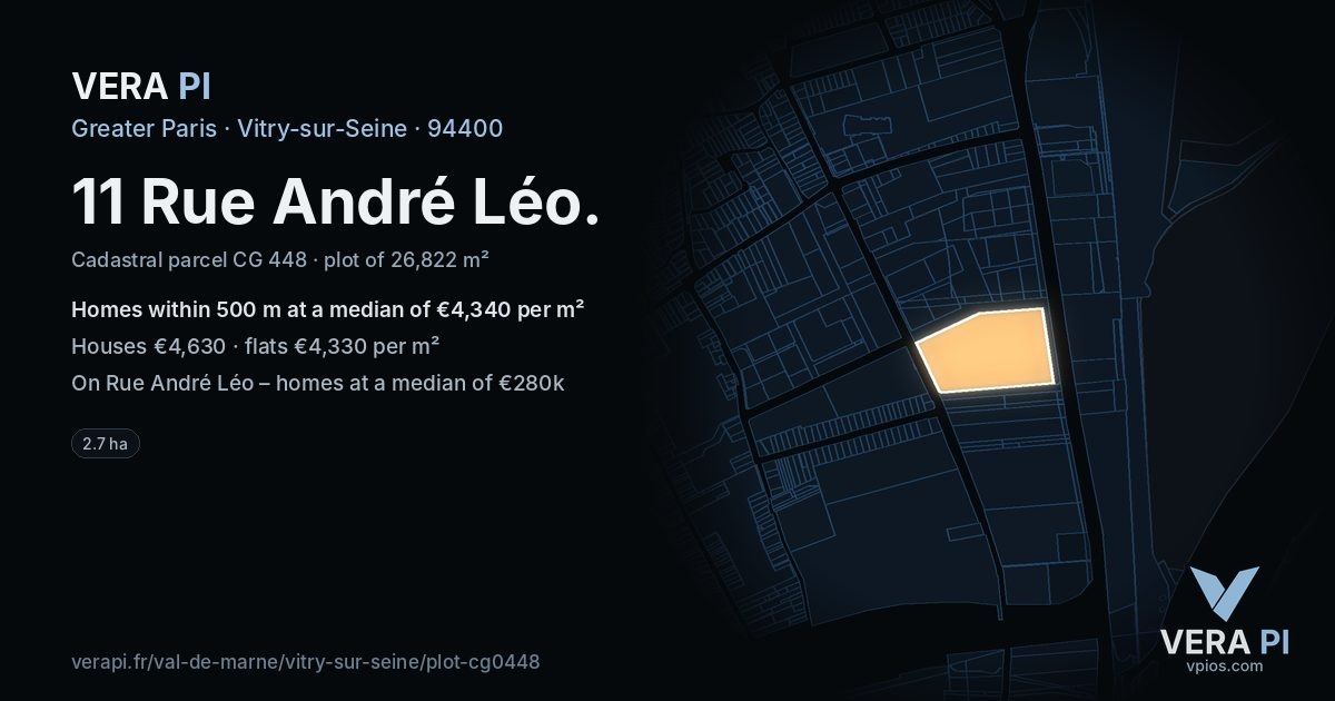11 Rue André Léo, Vitry-sur-Seine at night – the plot lit, the parcels around coloured by the prices near them