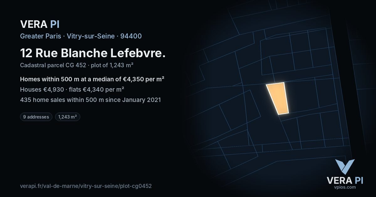 12 Rue Blanche Lefebvre, Vitry-sur-Seine at night – the plot lit, the parcels around coloured by the prices near them