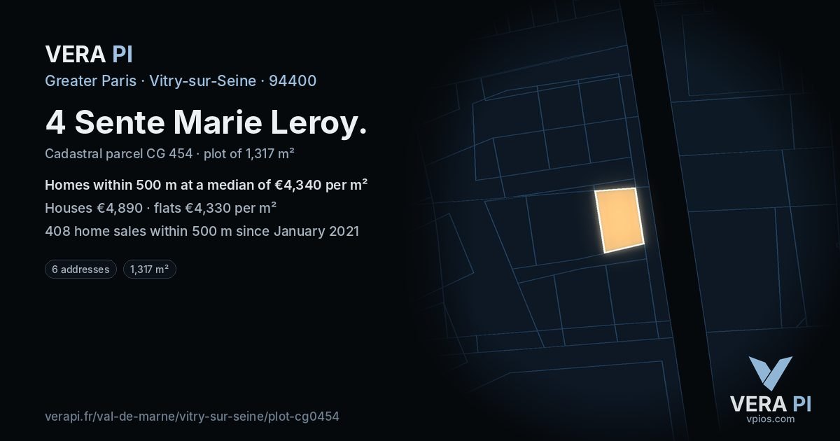4 Sente Marie Leroy, Vitry-sur-Seine at night – the plot lit, the parcels around coloured by the prices near them