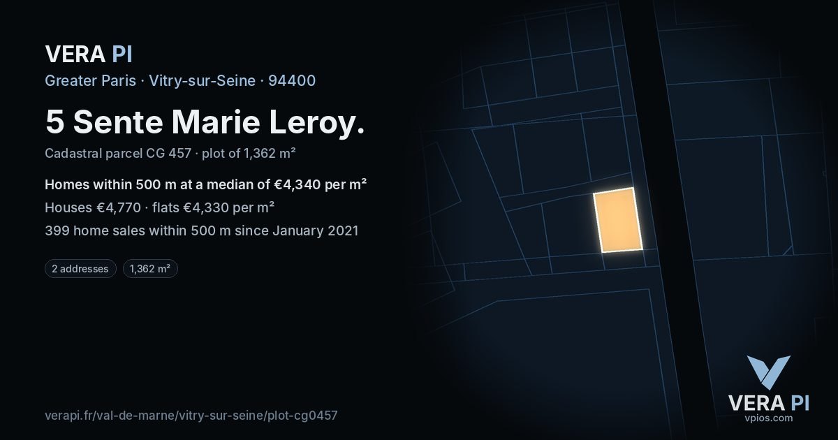 5 Sente Marie Leroy, Vitry-sur-Seine at night – the plot lit, the parcels around coloured by the prices near them