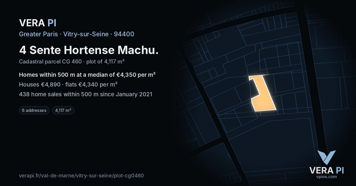 4 Sente Hortense Machu, Vitry-sur-Seine at night – the plot lit, the parcels around coloured by the prices near them