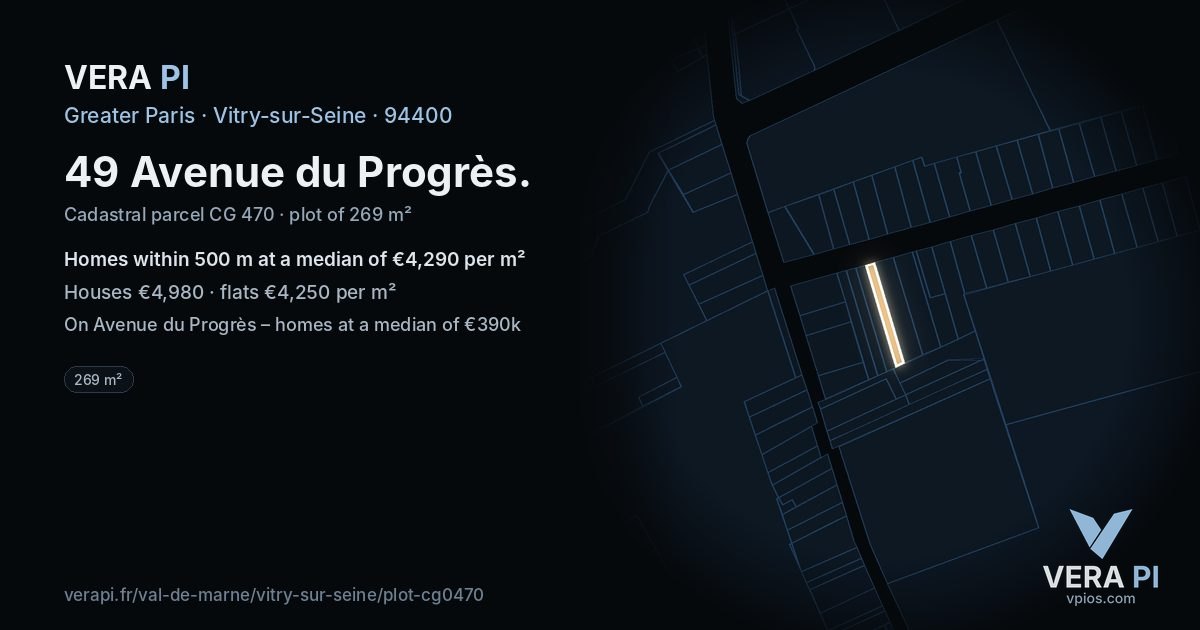 49 Avenue du Progrès, Vitry-sur-Seine at night – the plot lit, the parcels around coloured by the prices near them