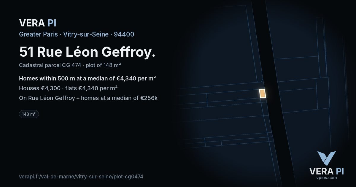 51 Rue Léon Geffroy, Vitry-sur-Seine at night – the plot lit, the parcels around coloured by the prices near them