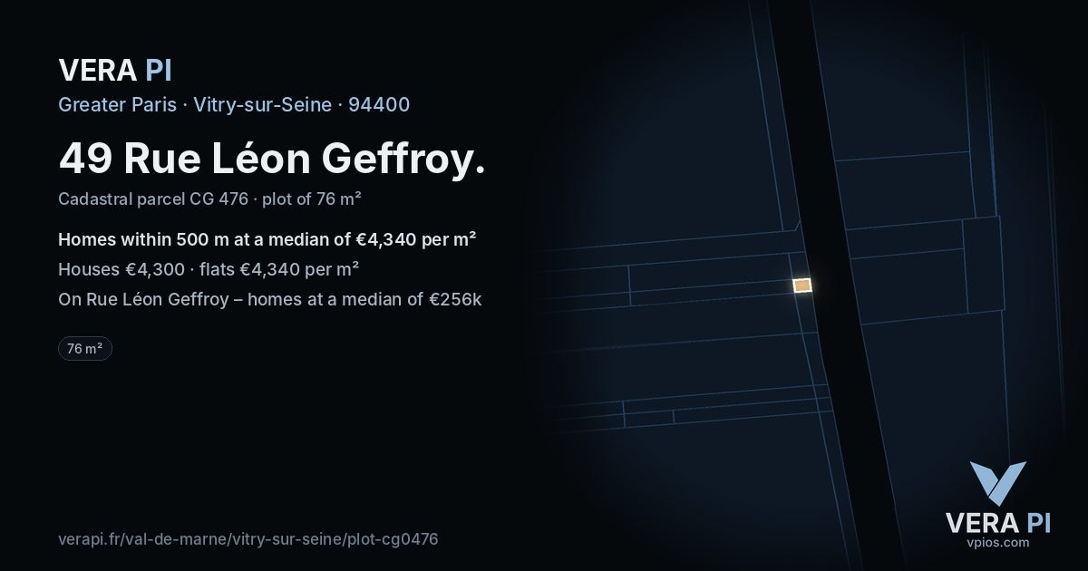 49 Rue Léon Geffroy, Vitry-sur-Seine at night – the plot lit, the parcels around coloured by the prices near them
