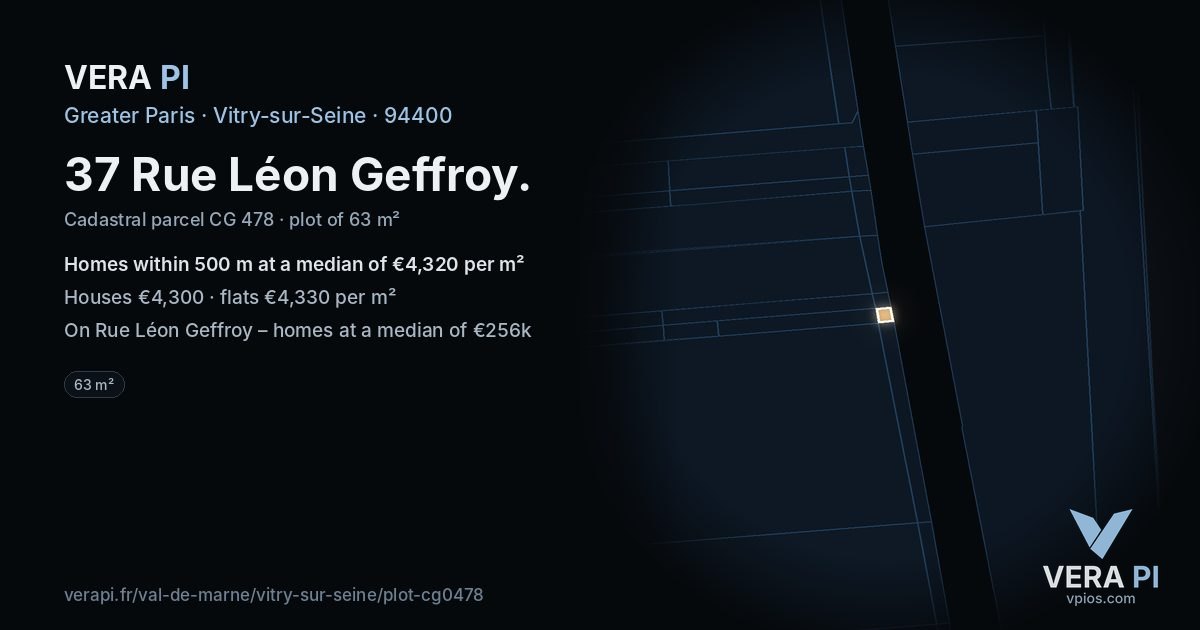 37 Rue Léon Geffroy, Vitry-sur-Seine at night – the plot lit, the parcels around coloured by the prices near them