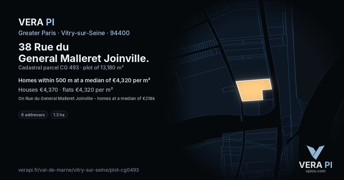 38 Rue du General Malleret Joinville, Vitry-sur-Seine at night – the plot lit, the parcels around coloured by the prices near them