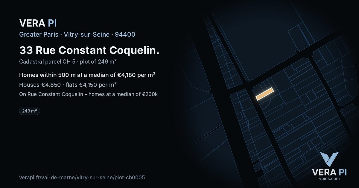 33 Rue Constant Coquelin, Vitry-sur-Seine at night – the plot lit, the parcels around coloured by the prices near them