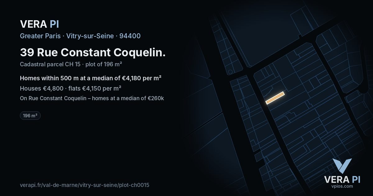 39 Rue Constant Coquelin, Vitry-sur-Seine at night – the plot lit, the parcels around coloured by the prices near them
