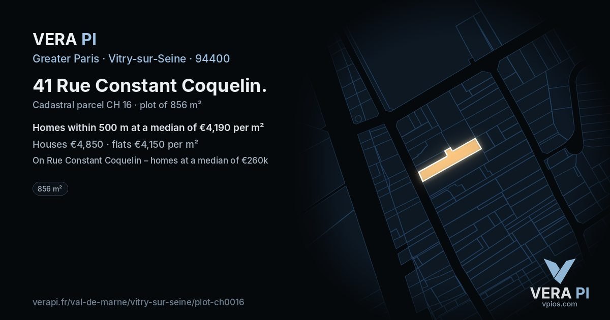 41 Rue Constant Coquelin, Vitry-sur-Seine at night – the plot lit, the parcels around coloured by the prices near them