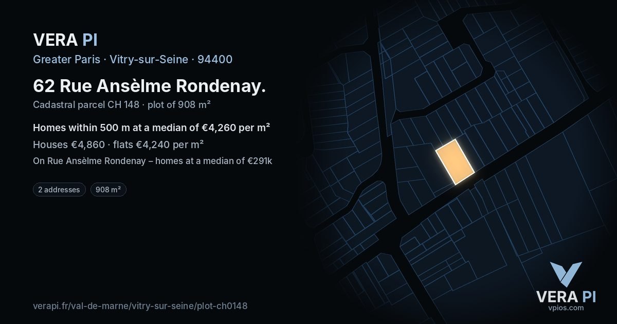 62 Rue Ansèlme Rondenay, Vitry-sur-Seine at night – the plot lit, the parcels around coloured by the prices near them