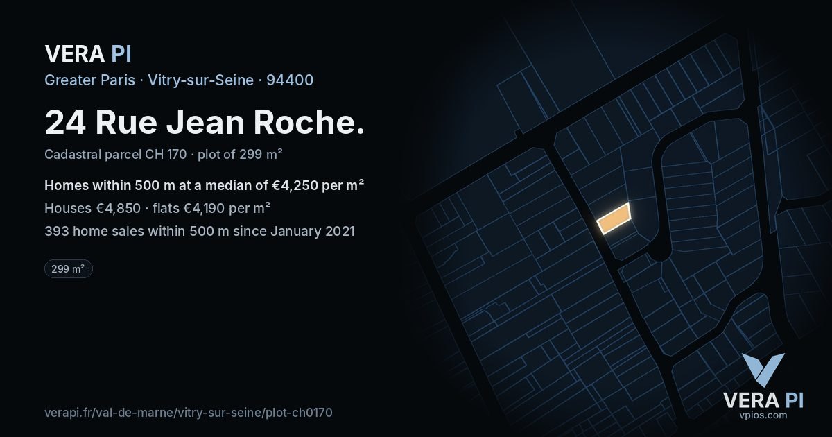 24 Rue Jean Roche, Vitry-sur-Seine at night – the plot lit, the parcels around coloured by the prices near them