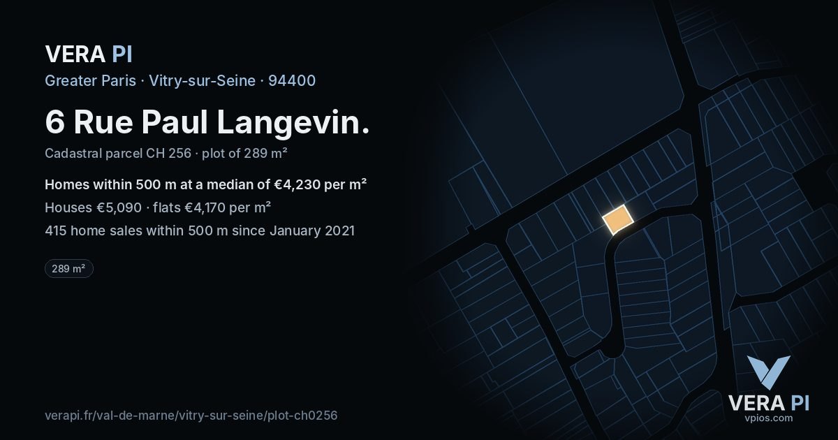 6 Rue Paul Langevin, Vitry-sur-Seine at night – the plot lit, the parcels around coloured by the prices near them