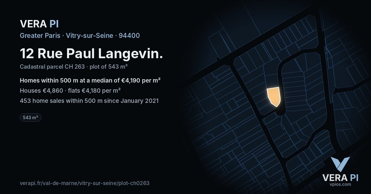 12 Rue Paul Langevin, Vitry-sur-Seine at night – the plot lit, the parcels around coloured by the prices near them