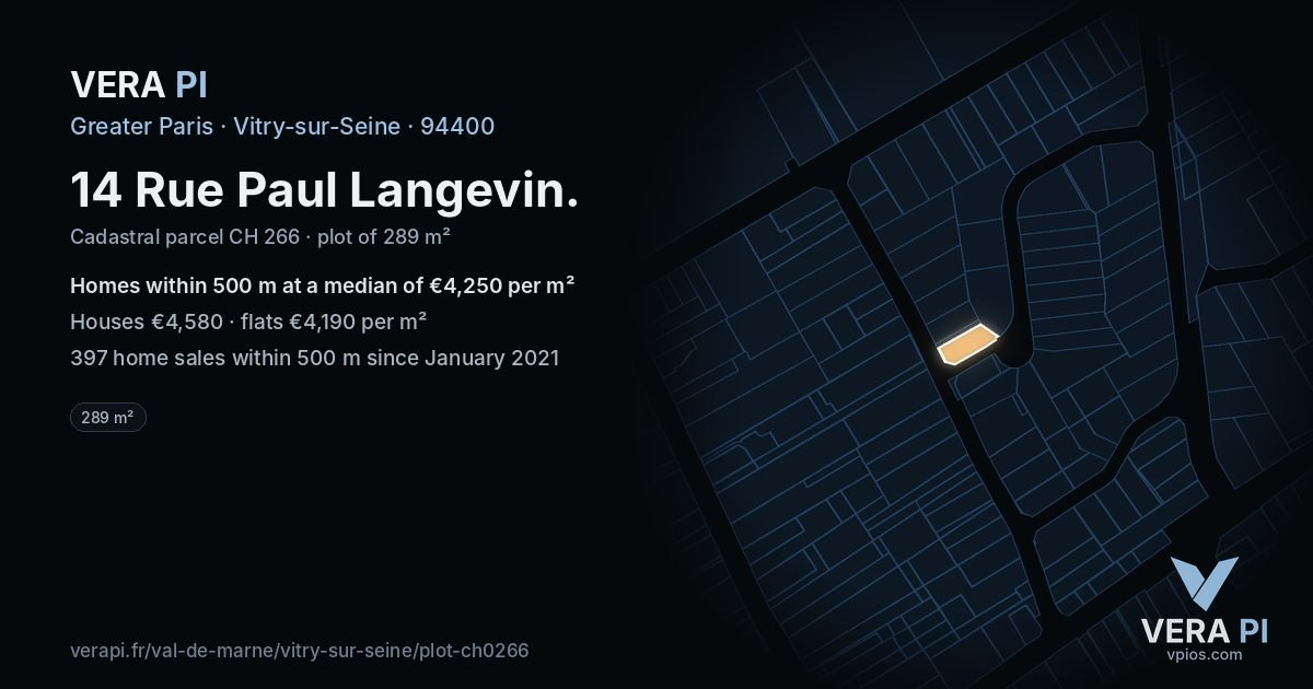 14 Rue Paul Langevin, Vitry-sur-Seine at night – the plot lit, the parcels around coloured by the prices near them