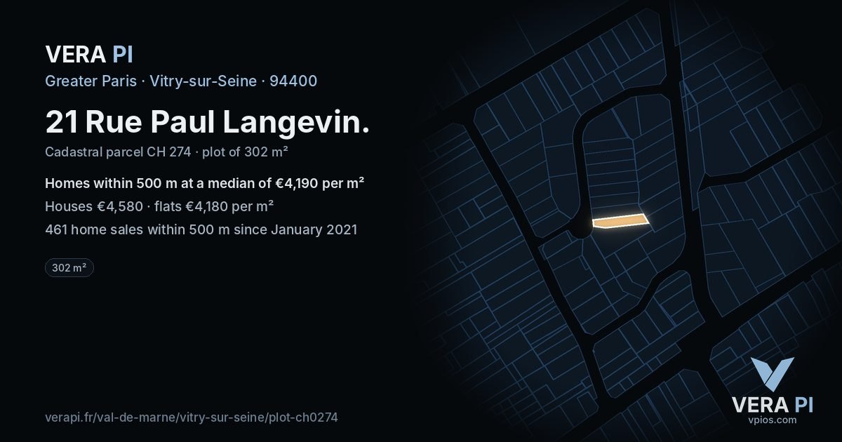21 Rue Paul Langevin, Vitry-sur-Seine at night – the plot lit, the parcels around coloured by the prices near them