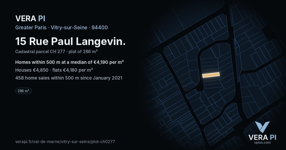 15 Rue Paul Langevin, Vitry-sur-Seine at night – the plot lit, the parcels around coloured by the prices near them