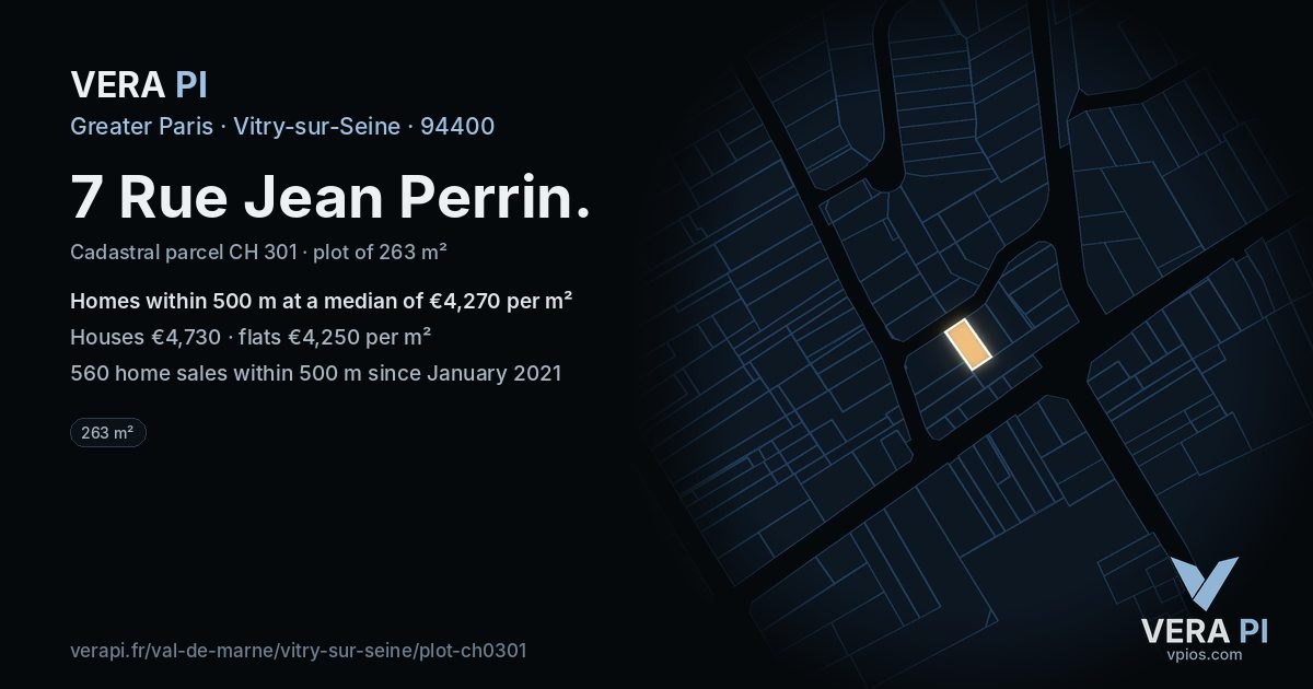 7 Rue Jean Perrin, Vitry-sur-Seine at night – the plot lit, the parcels around coloured by the prices near them