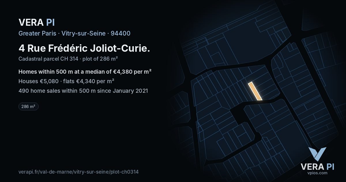 4 Rue Frédéric Joliot-Curie, Vitry-sur-Seine at night – the plot lit, the parcels around coloured by the prices near them