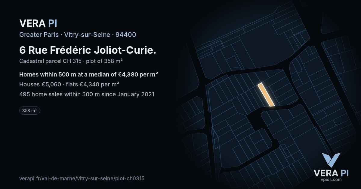 6 Rue Frédéric Joliot-Curie, Vitry-sur-Seine at night – the plot lit, the parcels around coloured by the prices near them