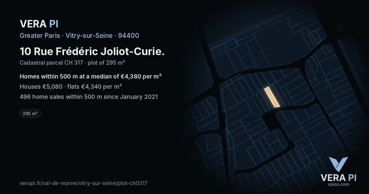 10 Rue Frédéric Joliot-Curie, Vitry-sur-Seine at night – the plot lit, the parcels around coloured by the prices near them