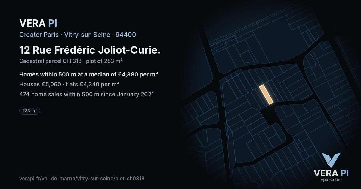 12 Rue Frédéric Joliot-Curie, Vitry-sur-Seine at night – the plot lit, the parcels around coloured by the prices near them
