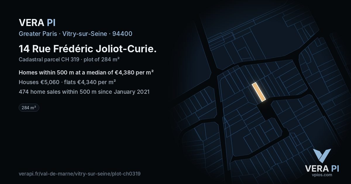 14 Rue Frédéric Joliot-Curie, Vitry-sur-Seine at night – the plot lit, the parcels around coloured by the prices near them