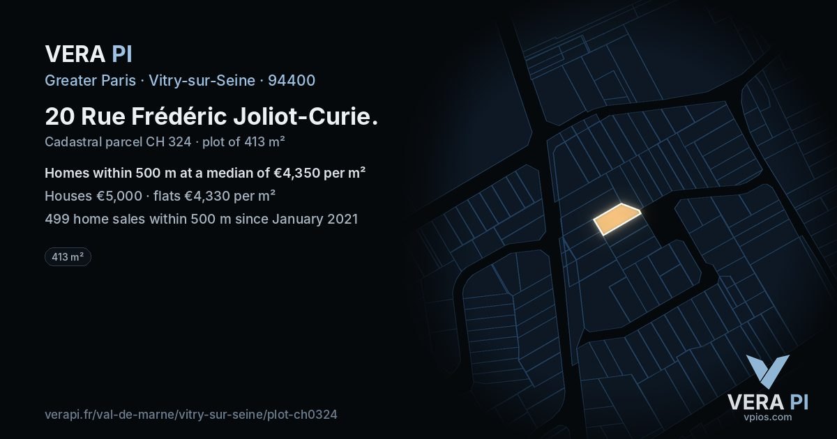 20 Rue Frédéric Joliot-Curie, Vitry-sur-Seine at night – the plot lit, the parcels around coloured by the prices near them