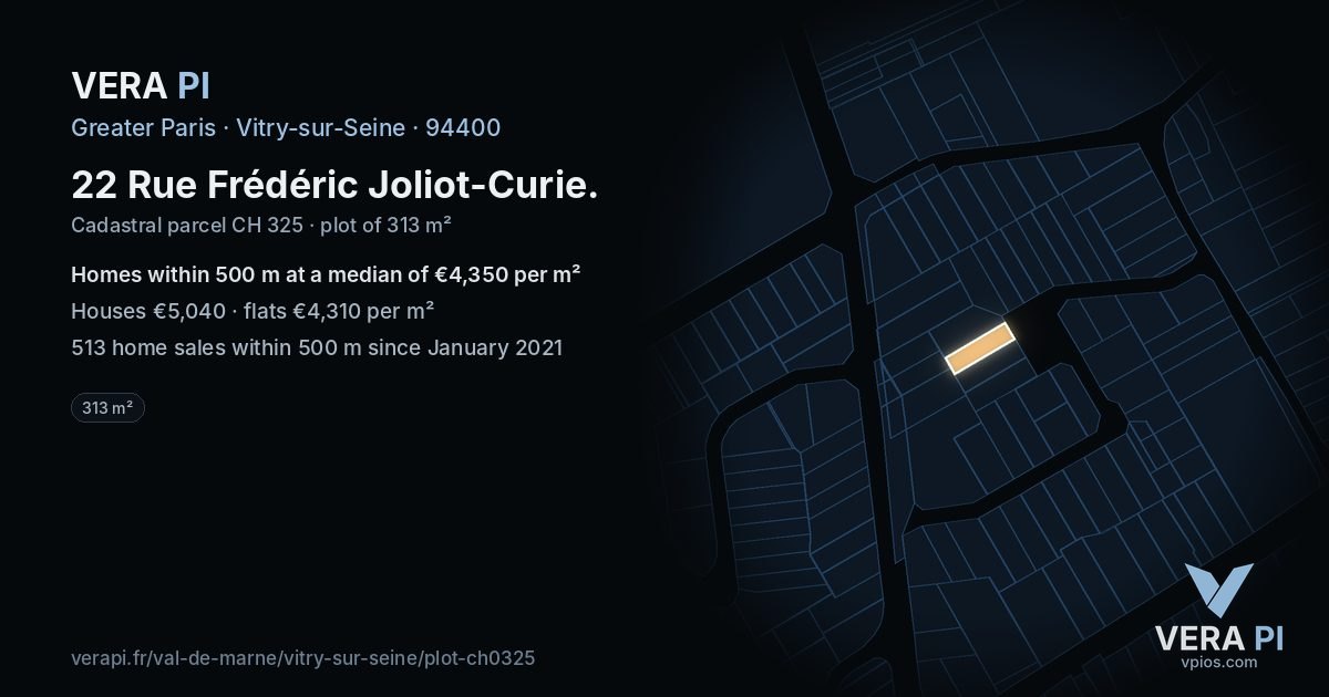 22 Rue Frédéric Joliot-Curie, Vitry-sur-Seine at night – the plot lit, the parcels around coloured by the prices near them