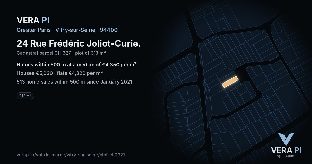 24 Rue Frédéric Joliot-Curie, Vitry-sur-Seine at night – the plot lit, the parcels around coloured by the prices near them