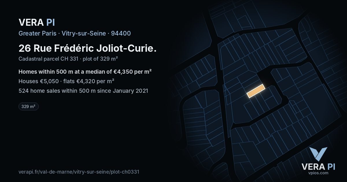 26 Rue Frédéric Joliot-Curie, Vitry-sur-Seine at night – the plot lit, the parcels around coloured by the prices near them