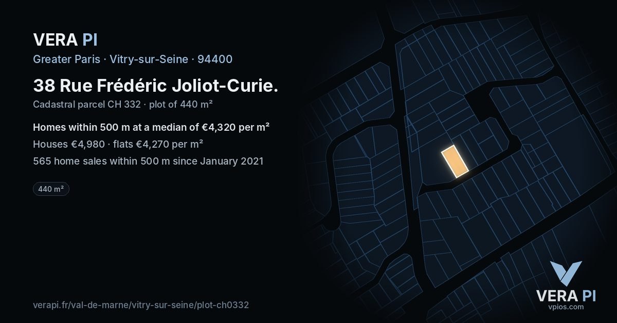 38 Rue Frédéric Joliot-Curie, Vitry-sur-Seine at night – the plot lit, the parcels around coloured by the prices near them