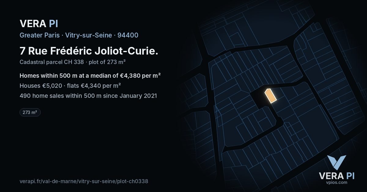 7 Rue Frédéric Joliot-Curie, Vitry-sur-Seine at night – the plot lit, the parcels around coloured by the prices near them