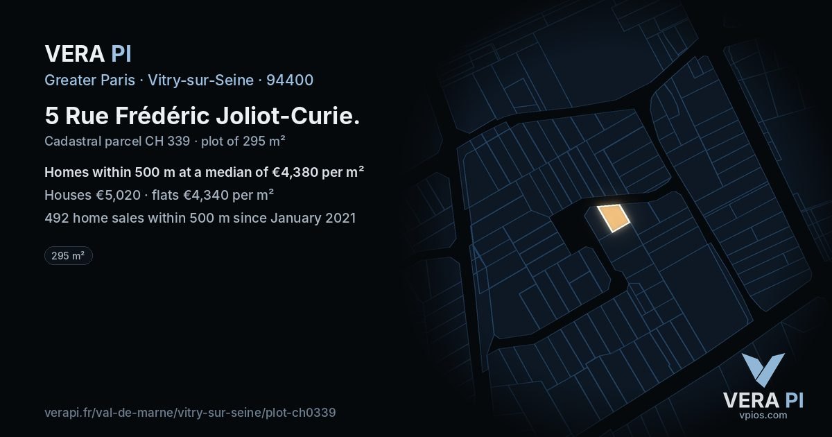 5 Rue Frédéric Joliot-Curie, Vitry-sur-Seine at night – the plot lit, the parcels around coloured by the prices near them