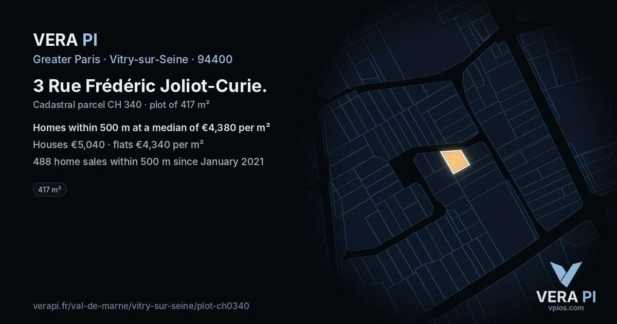 3 Rue Frédéric Joliot-Curie, Vitry-sur-Seine at night – the plot lit, the parcels around coloured by the prices near them