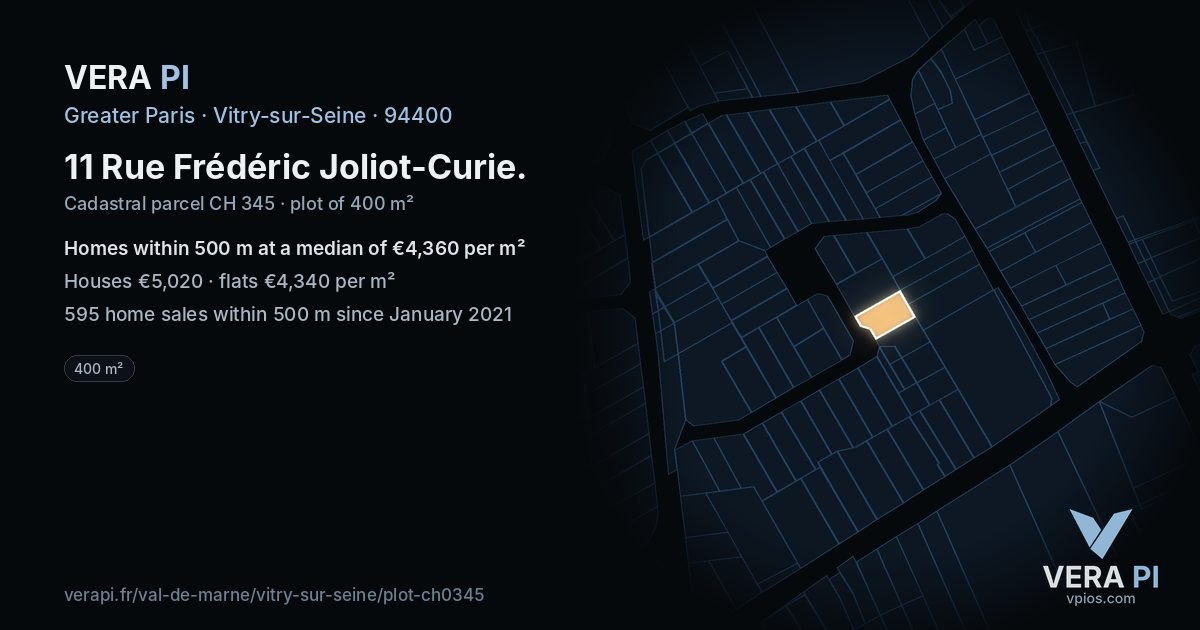 11 Rue Frédéric Joliot-Curie, Vitry-sur-Seine at night – the plot lit, the parcels around coloured by the prices near them