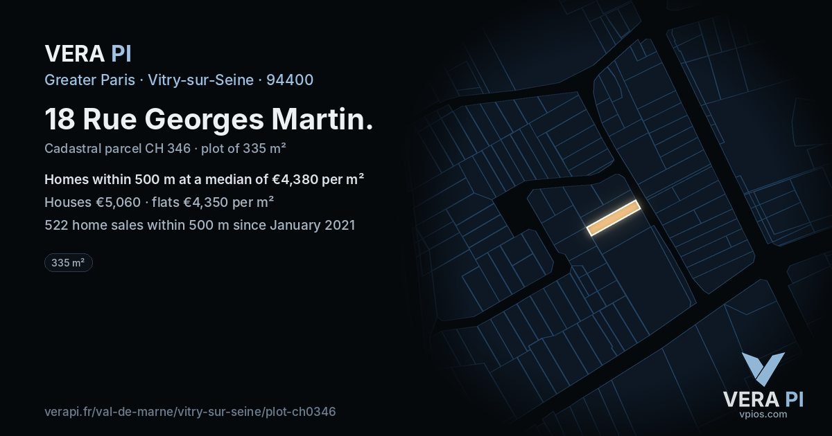 18 Rue Georges Martin, Vitry-sur-Seine at night – the plot lit, the parcels around coloured by the prices near them