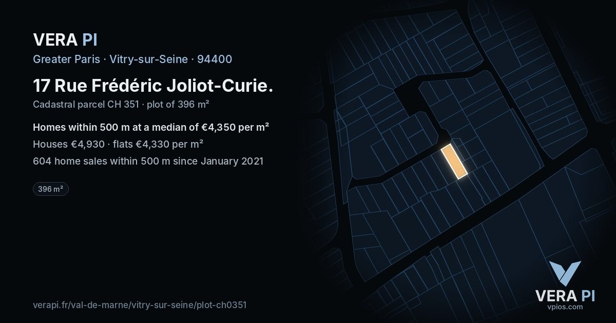 17 Rue Frédéric Joliot-Curie, Vitry-sur-Seine at night – the plot lit, the parcels around coloured by the prices near them