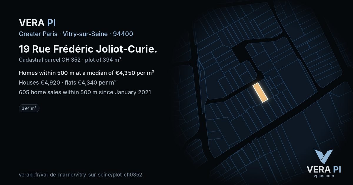 19 Rue Frédéric Joliot-Curie, Vitry-sur-Seine at night – the plot lit, the parcels around coloured by the prices near them