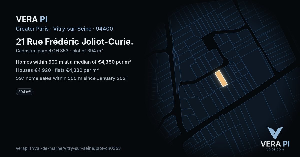 21 Rue Frédéric Joliot-Curie, Vitry-sur-Seine at night – the plot lit, the parcels around coloured by the prices near them
