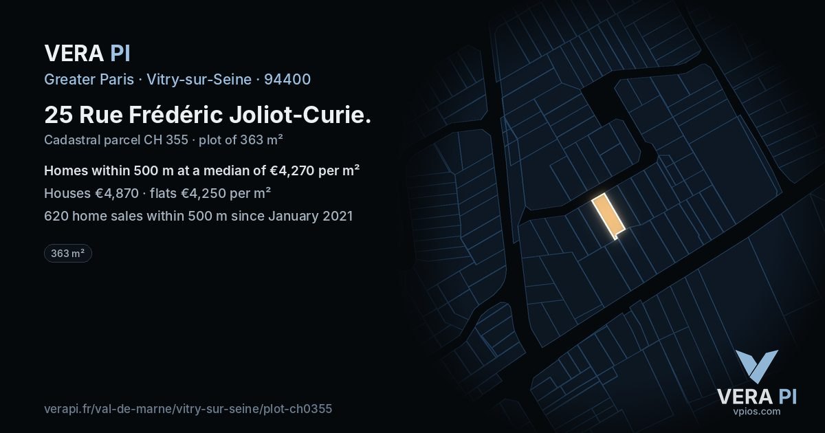 25 Rue Frédéric Joliot-Curie, Vitry-sur-Seine at night – the plot lit, the parcels around coloured by the prices near them