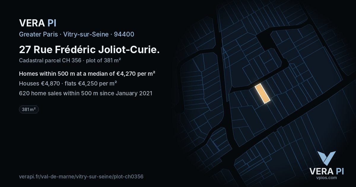 27 Rue Frédéric Joliot-Curie, Vitry-sur-Seine at night – the plot lit, the parcels around coloured by the prices near them