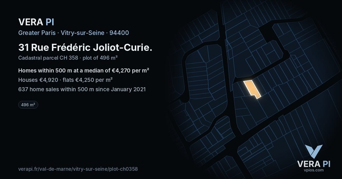 31 Rue Frédéric Joliot-Curie, Vitry-sur-Seine at night – the plot lit, the parcels around coloured by the prices near them