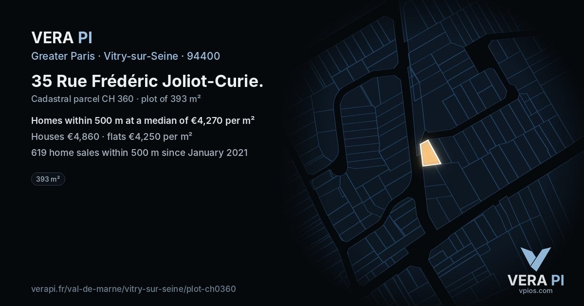 35 Rue Frédéric Joliot-Curie, Vitry-sur-Seine at night – the plot lit, the parcels around coloured by the prices near them