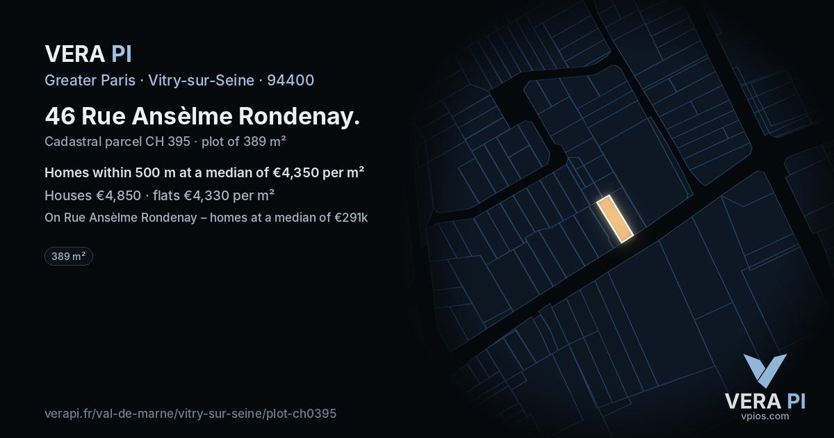 46 Rue Ansèlme Rondenay, Vitry-sur-Seine at night – the plot lit, the parcels around coloured by the prices near them